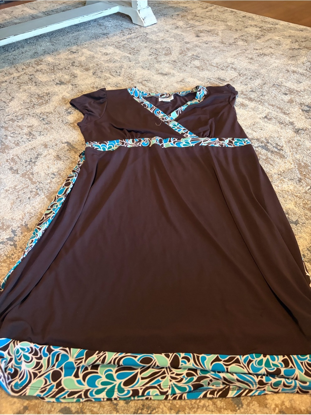 Motherhood Maternity Brown Dress with Turquoise Floral Trim